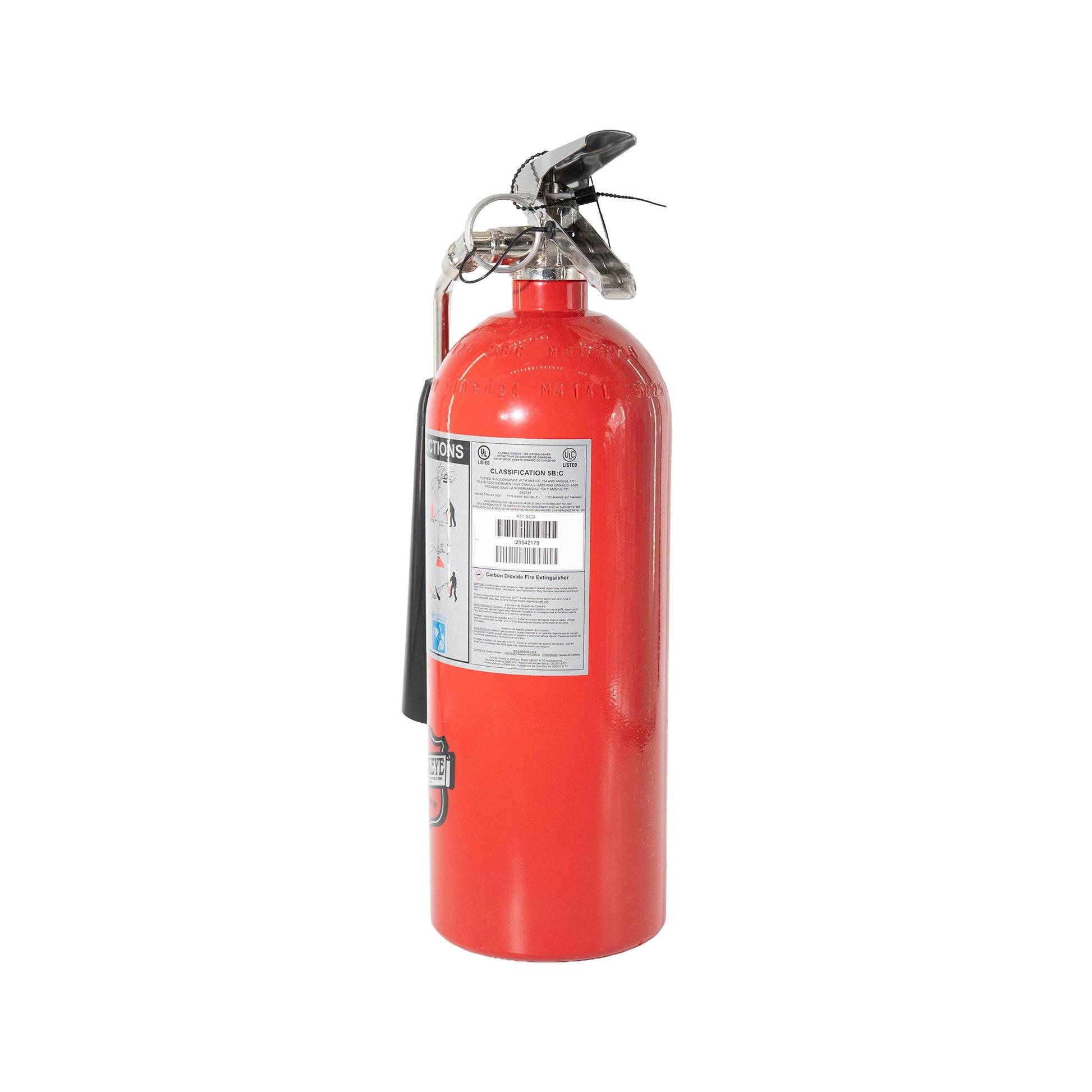 Red fire extinguisher on a white background