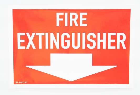 Fire extinguisher arrow sign, 12" x 8"