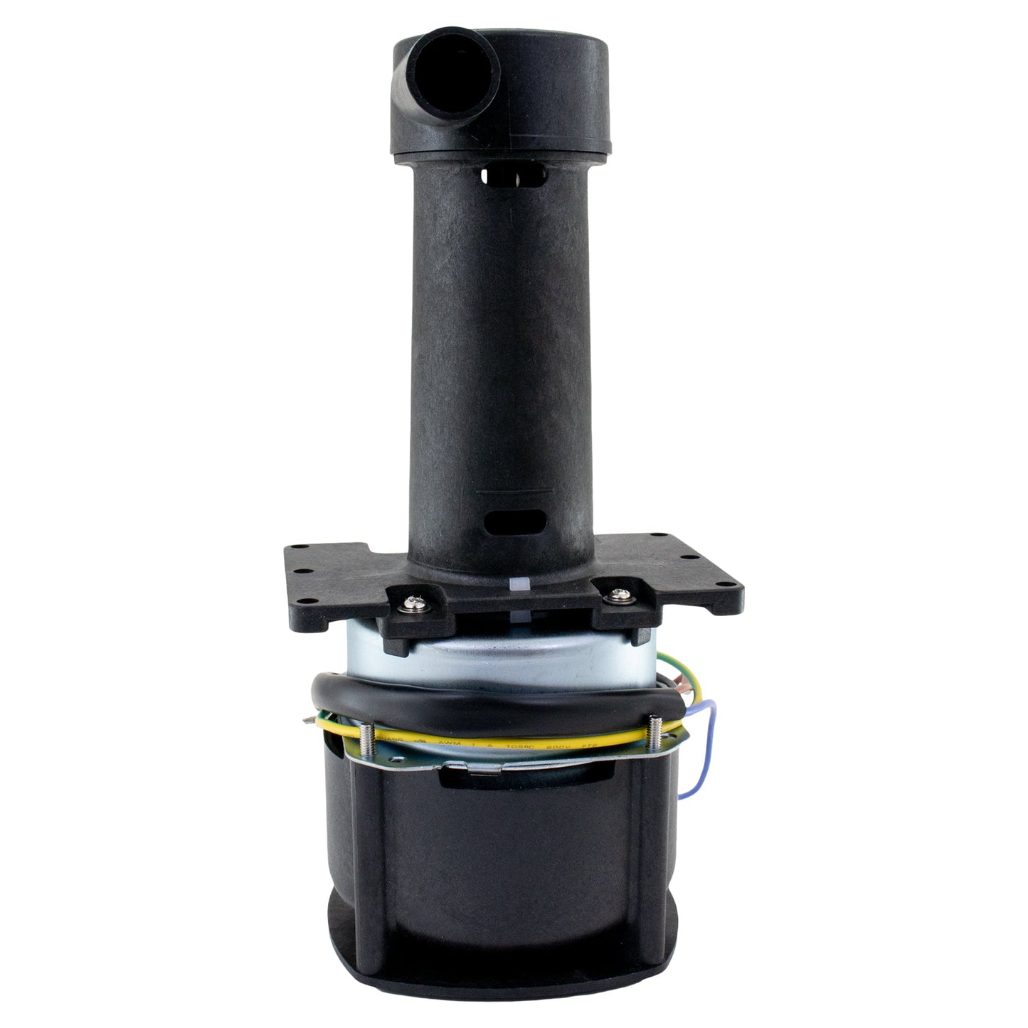 Black mechanical component on a white background