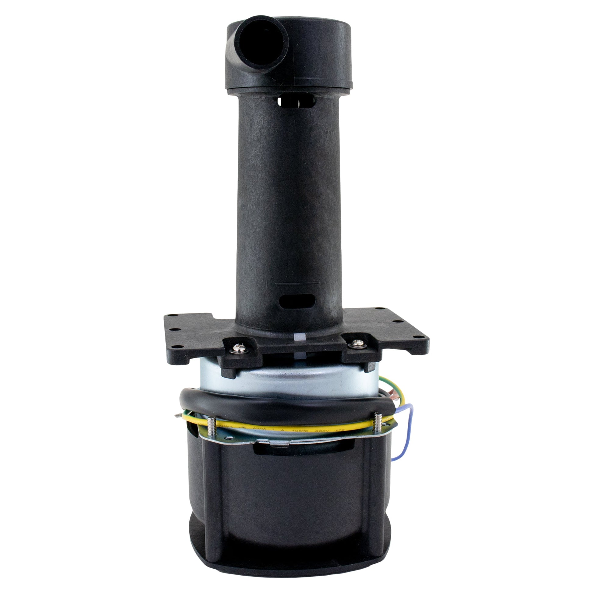 Black mechanical component on a white background