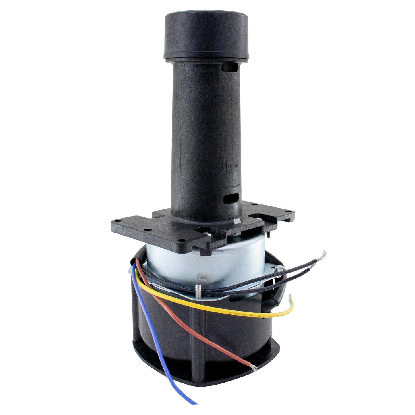 Black mechanical component with wires on a white background