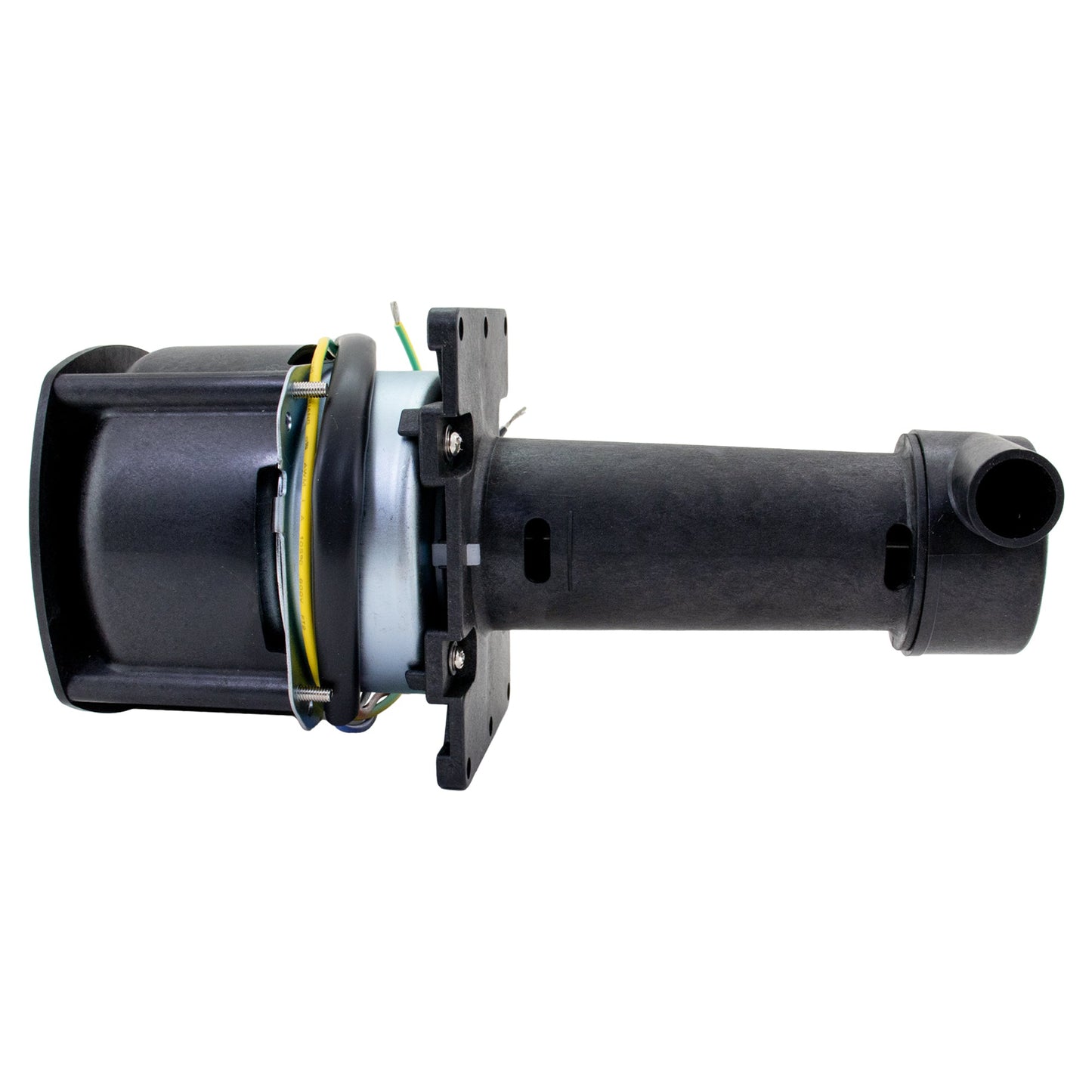 Mechanical component with black housing and wiring on a white background