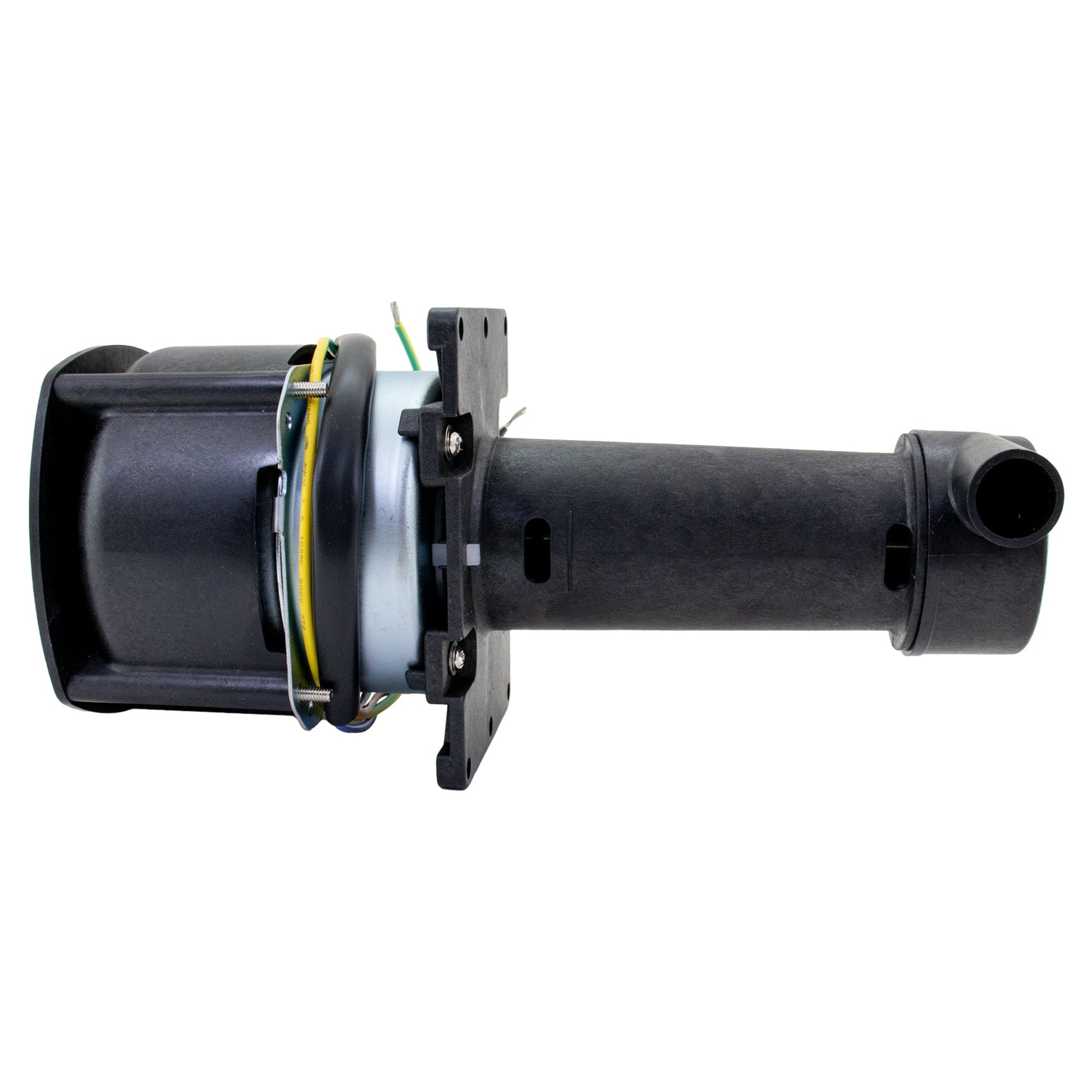 Mechanical component with black housing and wiring on a white background