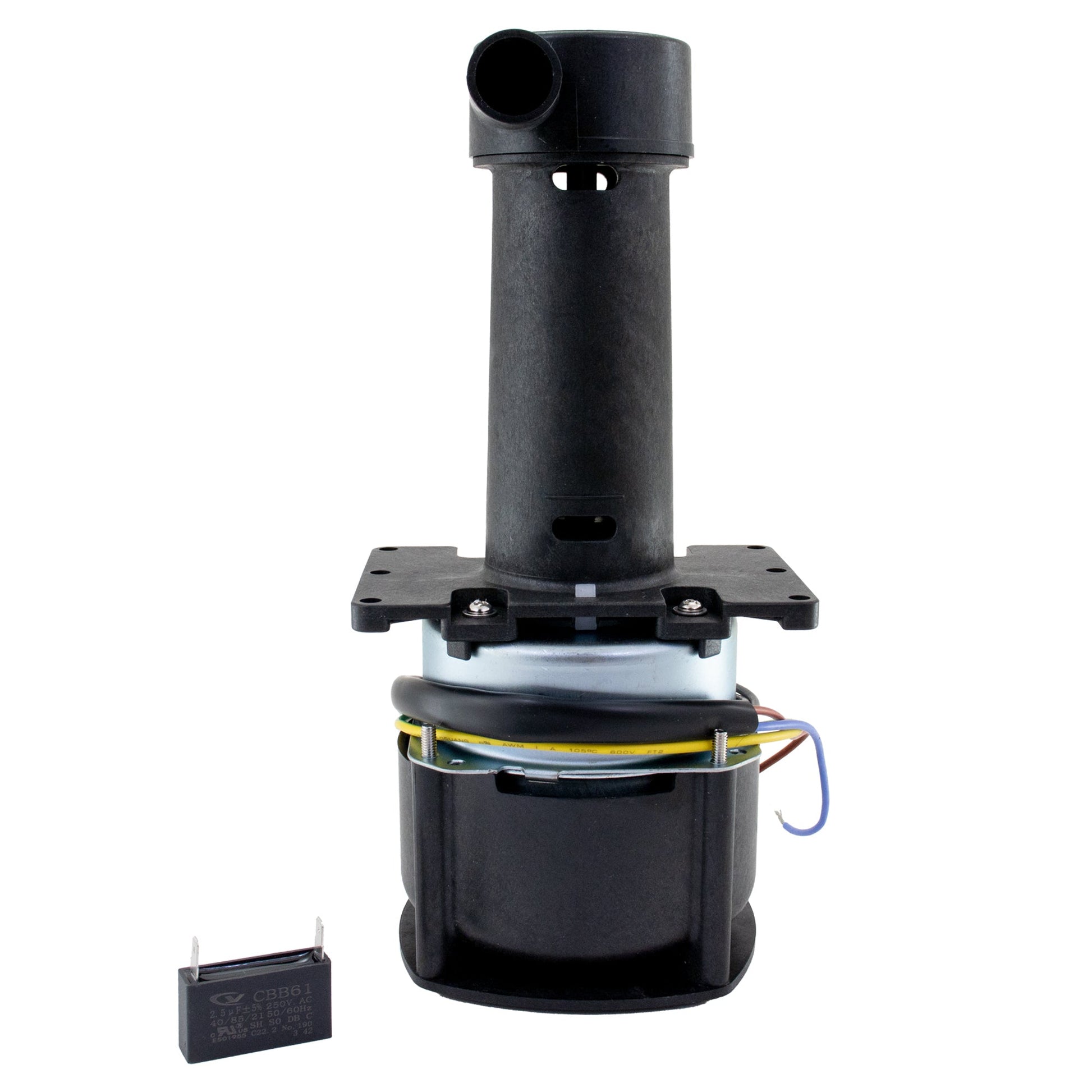 Black mechanical component on a white background