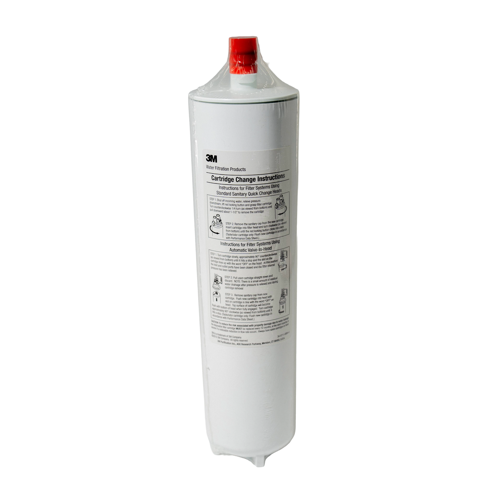 White water filter cartridge on white background.