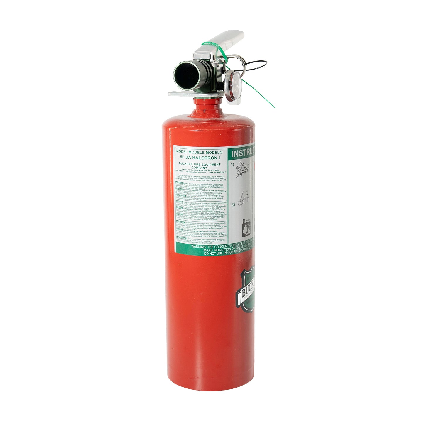 Red fire extinguisher with a white background