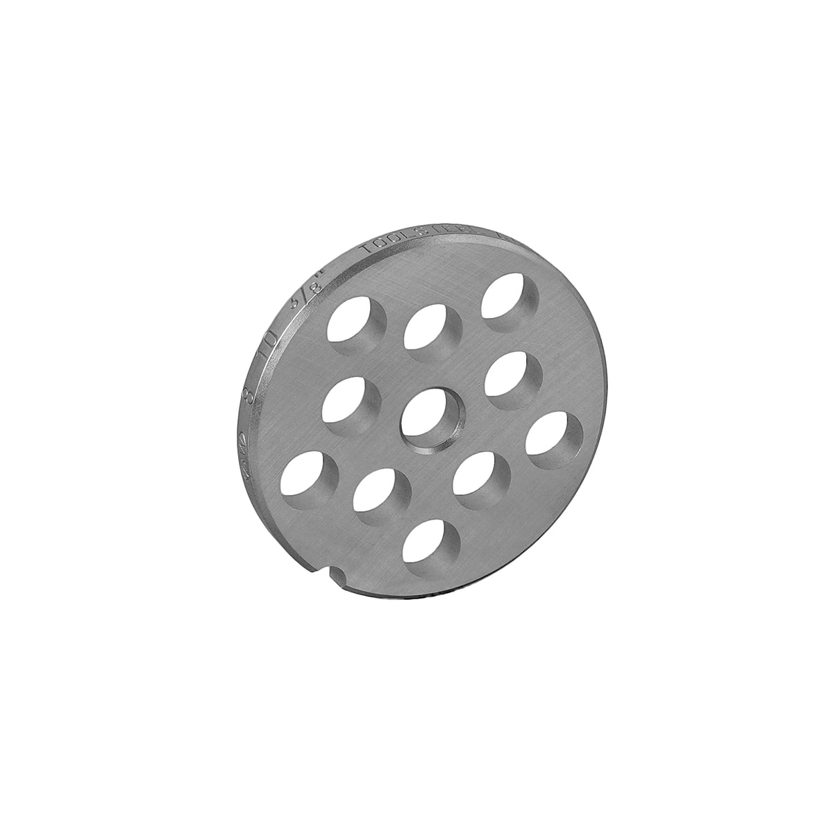 Carbon tool steel #8 hubless meat grinder plate with 3/8 inch holes for #8 size grinders, part 8 3/8 HBLS