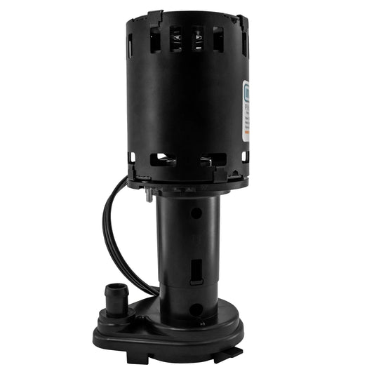 Black cylindrical device with a power cord on a white background