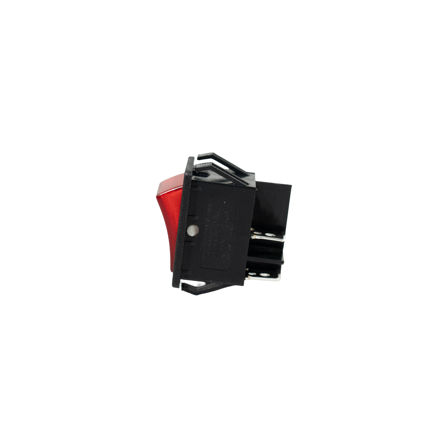 Black and red toggle switch on a white background