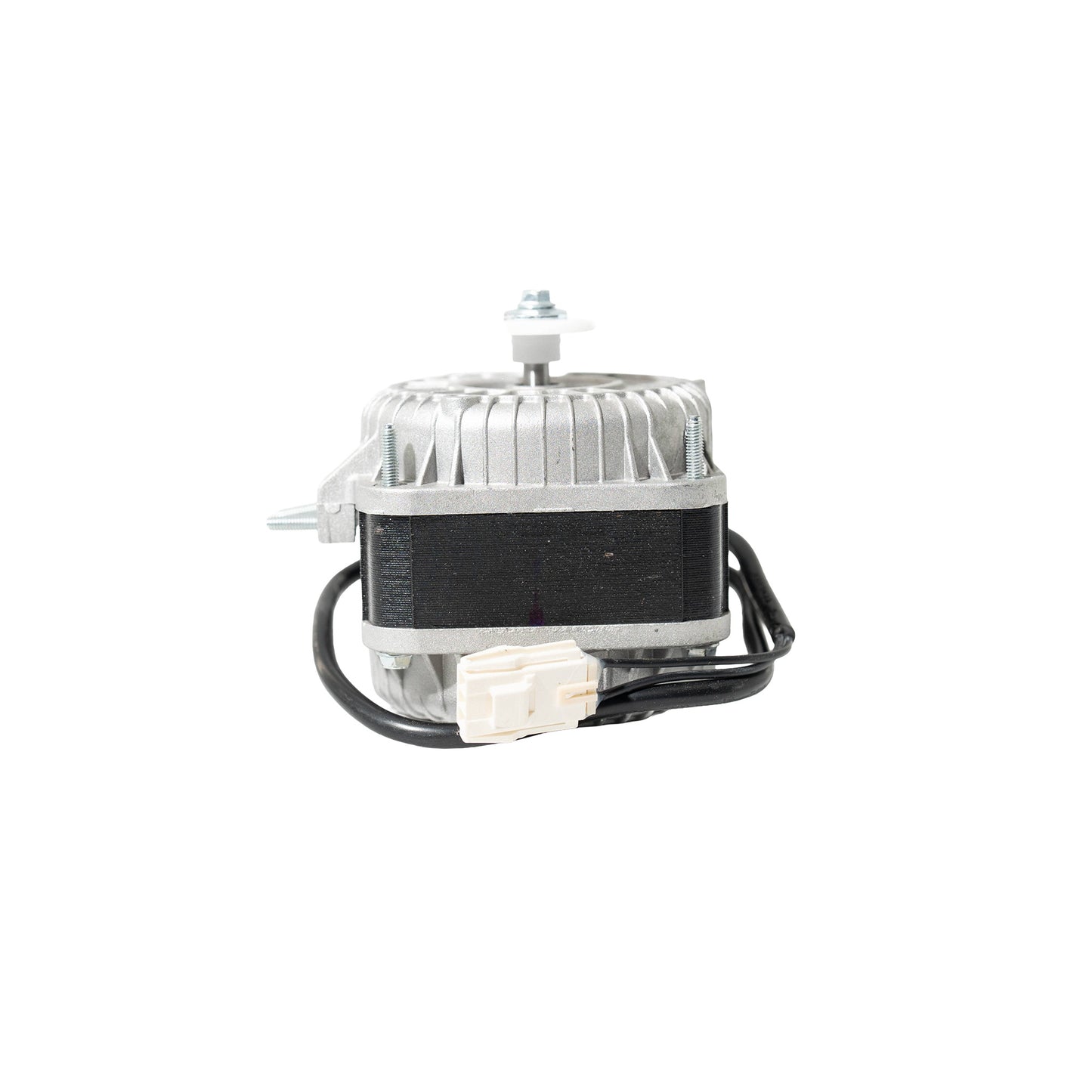 Black and gray motor with black wire on white background.