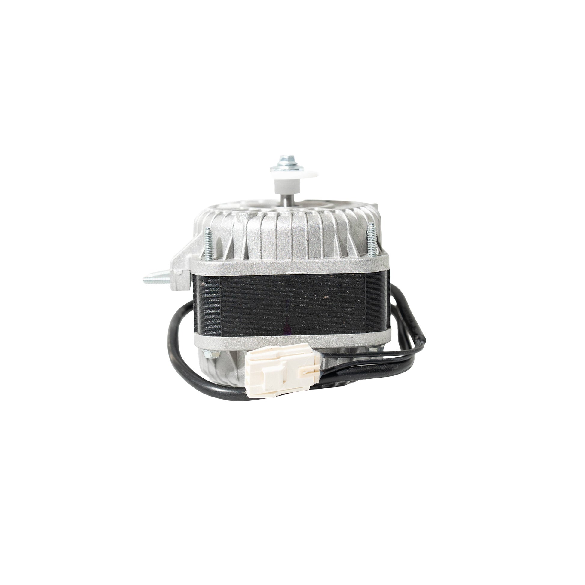 Black and gray motor with black wire on white background.