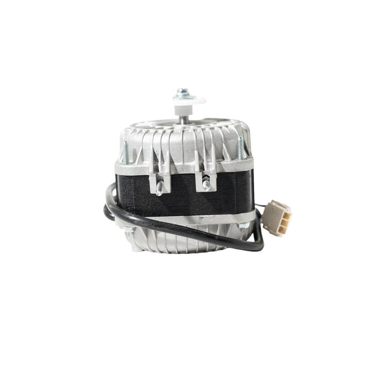 Black and gray motor with black wire on white background.