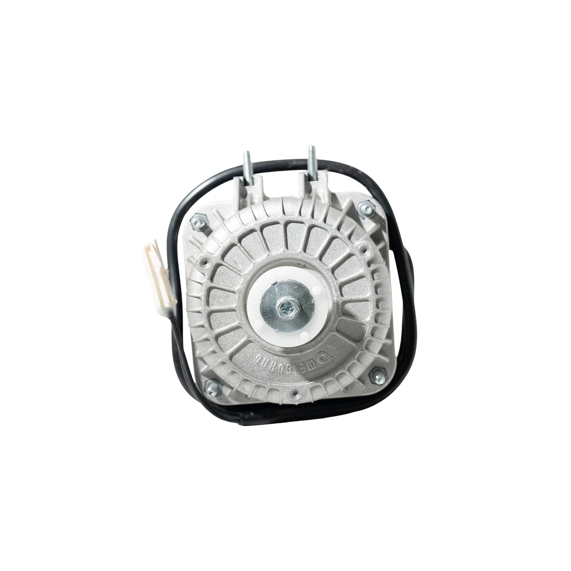 Black and gray motor with black wire on white background.