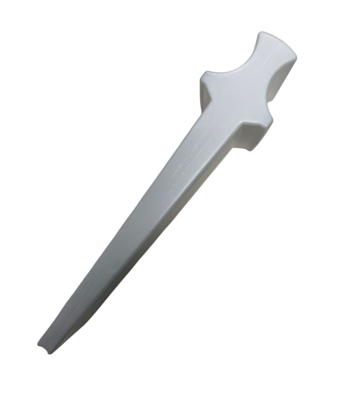 White plastic tool with a pointed end on a white background