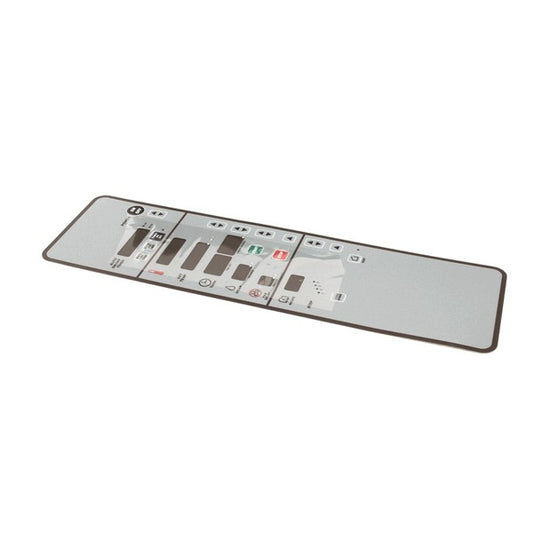 Control panel with various buttons and indicators on a white background
