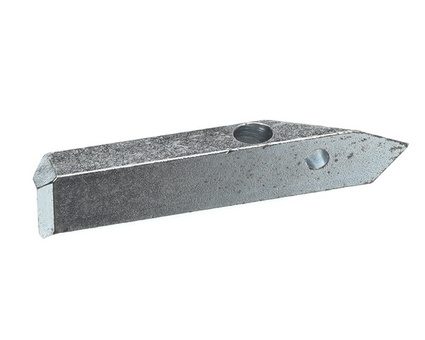 Small contoured metal pawl piece designed for handle mechanism on white background