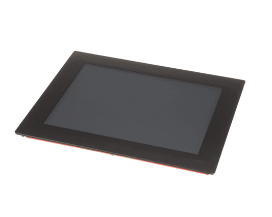 Rectangular display module with screen window and connection header on white background