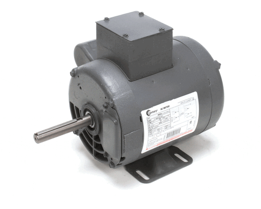 Robust electric motor with cooling fins and wiring box on white background
