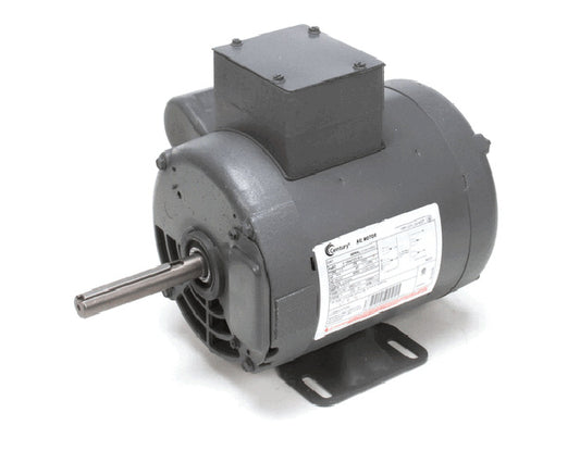 Robust electric motor with cooling fins and wiring box on white background