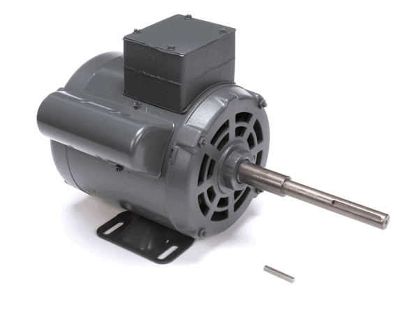 Powerful single-phase motor with extended drive shaft and junction box on white background