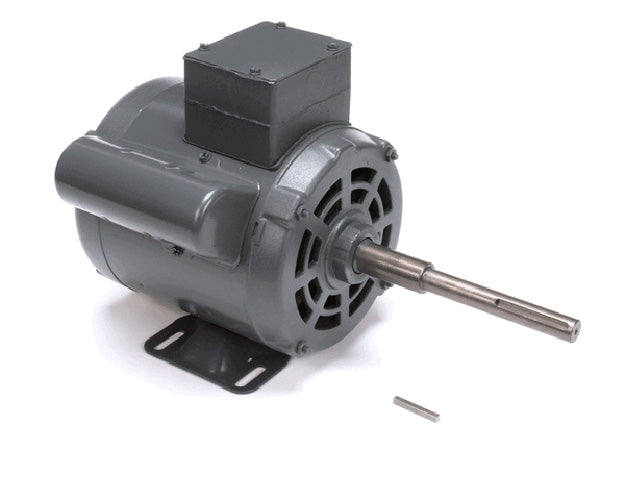 Powerful single-phase motor with extended drive shaft and junction box on white background