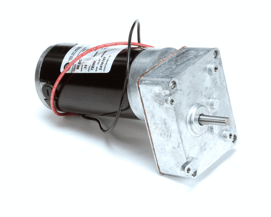 Compact conveyor gearmotor with cylindrical housing and square gearbox on white background