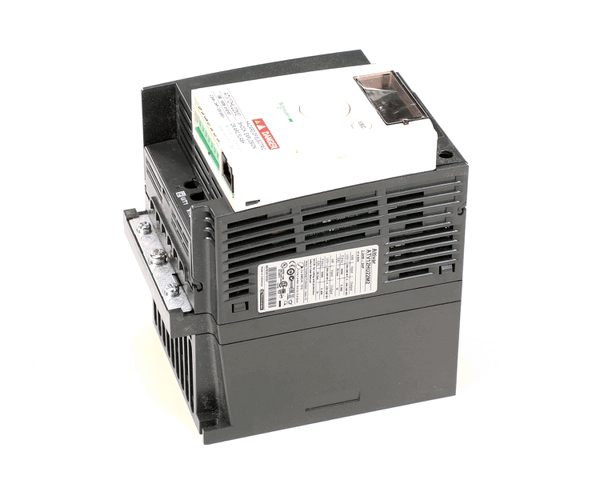 Programmed variable frequency drive in rectangular enclosure with keypad and display on white background