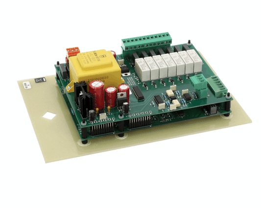 Electronic temperature control unit with flat front overlay and button labels on white background