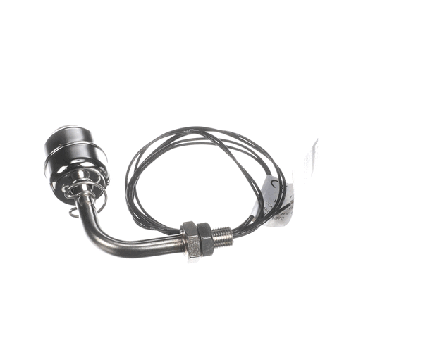 Side-mount float switch with angled stem and cylindrical float on white background