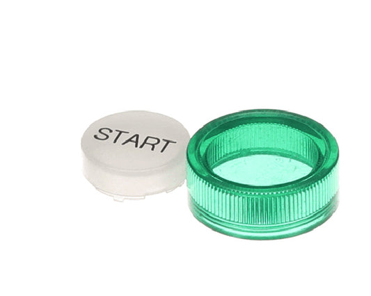 Gaylord Green illuminated pushbutton lens engraved with "START" on a white background