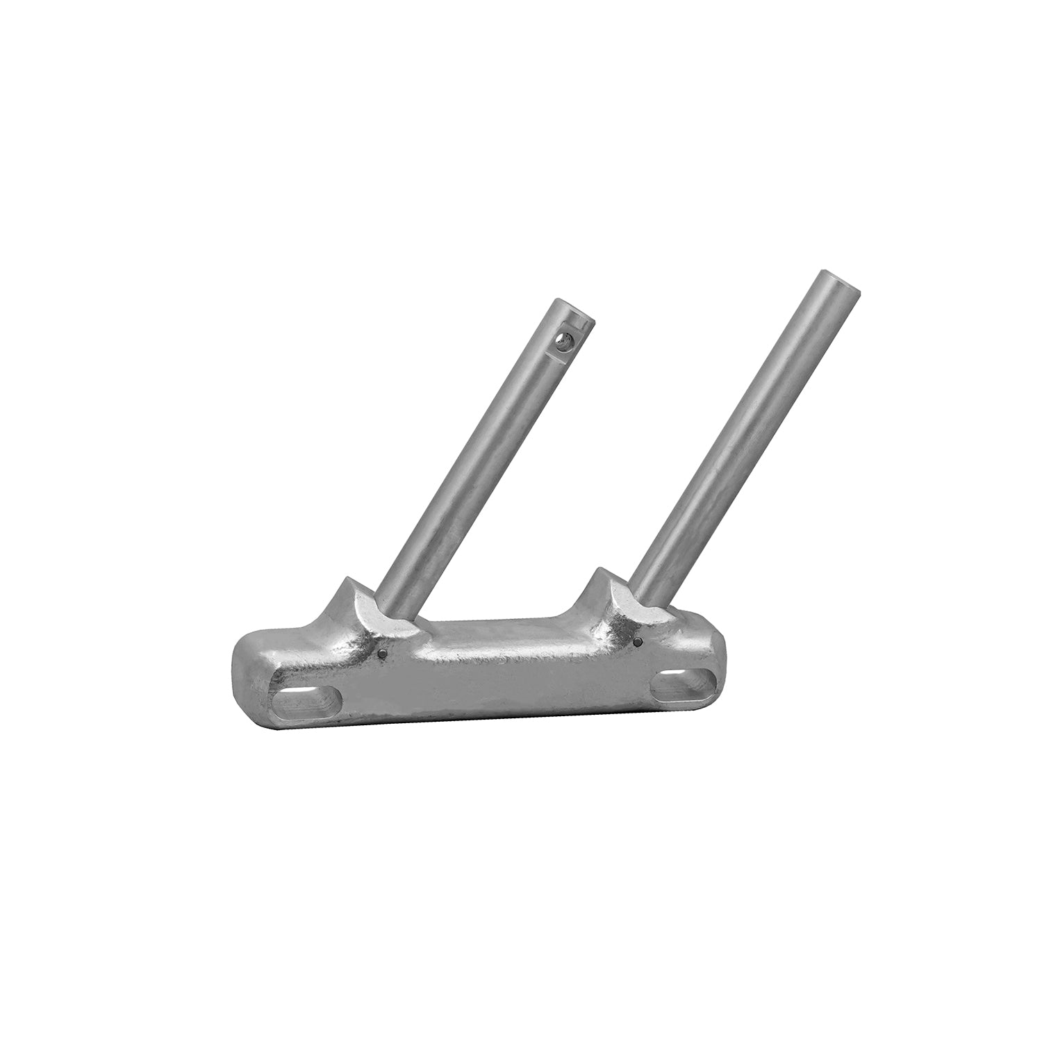 Metallic tool with two cylindrical handles on a white background