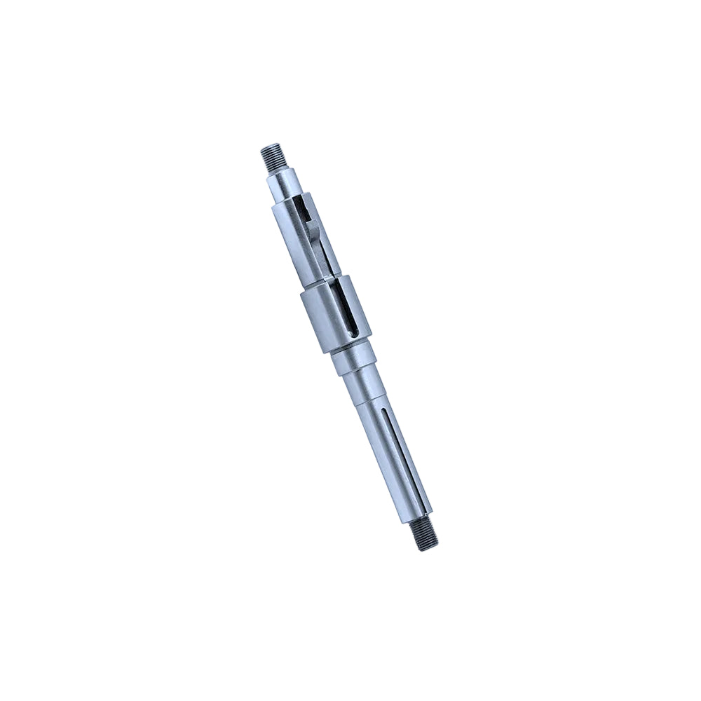Metal planetary shaft for mixer on white background.