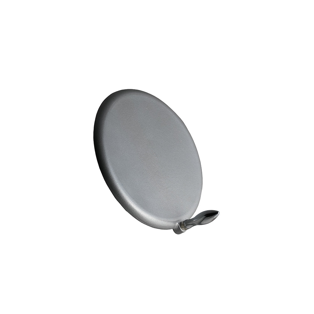 Metallic gray frying pan on a white background