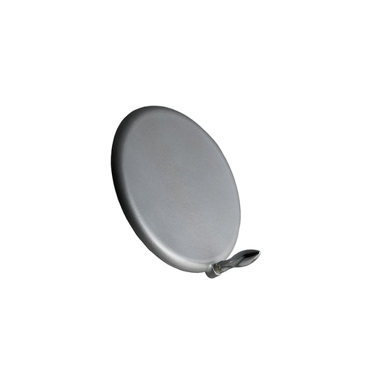 Metallic gray frying pan on a white background