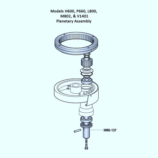 Complete planetary agitator shaft assembly for Hobart H600 and L800 mixers, part 00-064137