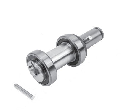 Metal shaft assembly with pin on white background.