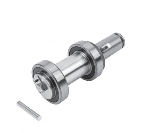 Metal shaft assembly with pin on white background.