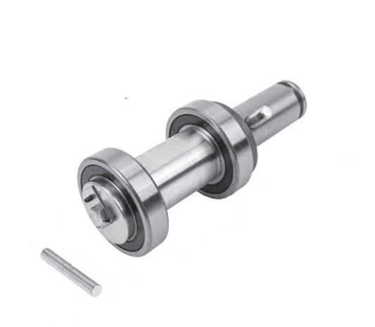 Metal shaft assembly with pin on white background.