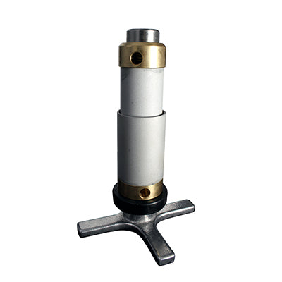 white cylinder with metal tripod like base on a white background