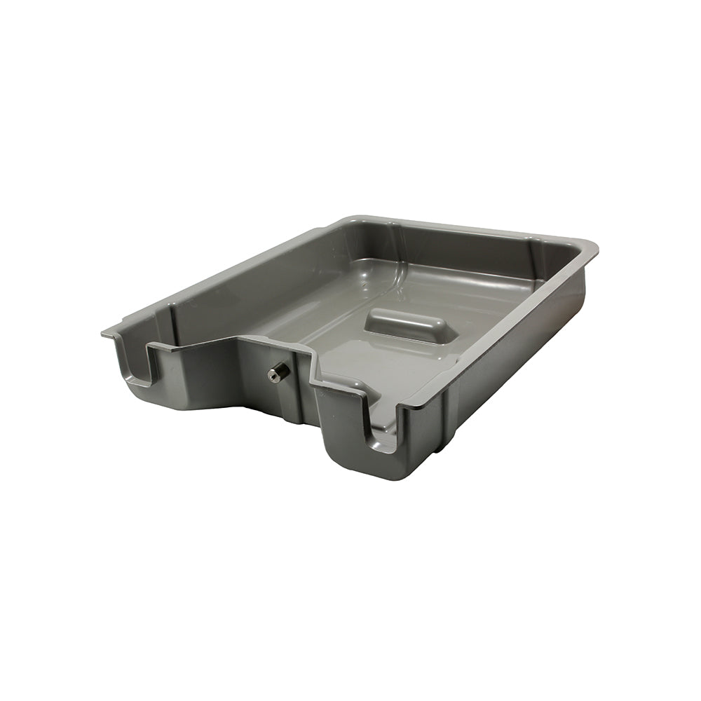 Gray plastic tray on a white background
