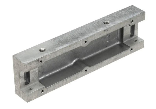 Rectangular metal guide bar for band saw on white background.