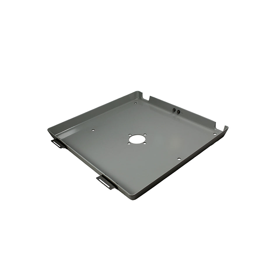 Square metal baffle assembly on a white background.