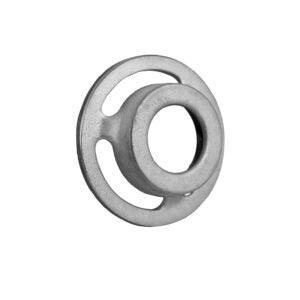 Metal circular grinder attachment on white background.