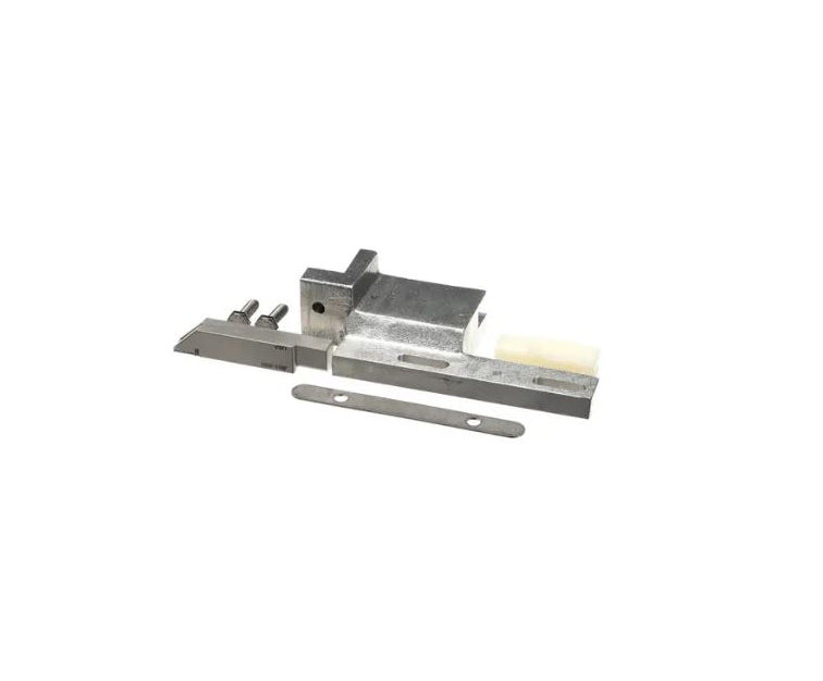 Metal door lock mechanism on a white background