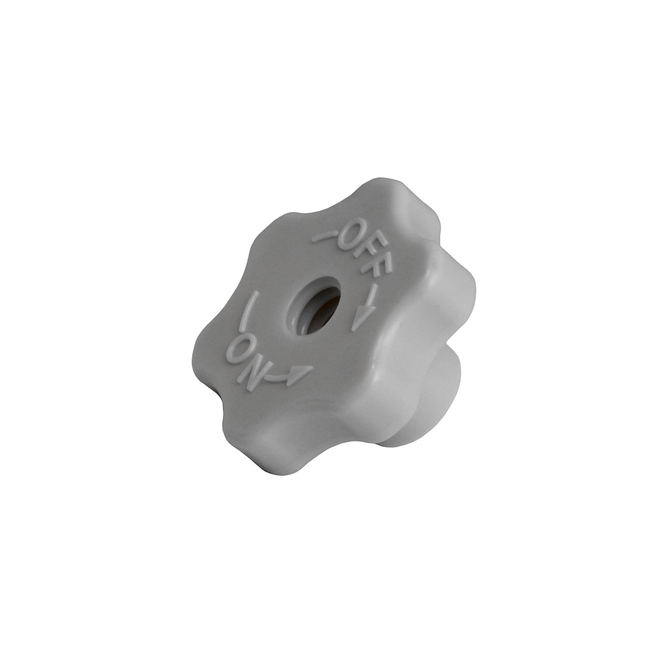 Gray star-shaped knob with 'OFF' and 'ON' labels on a white background