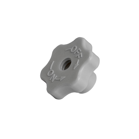 Gray star-shaped knob with 'OFF' and 'ON' labels on a white background