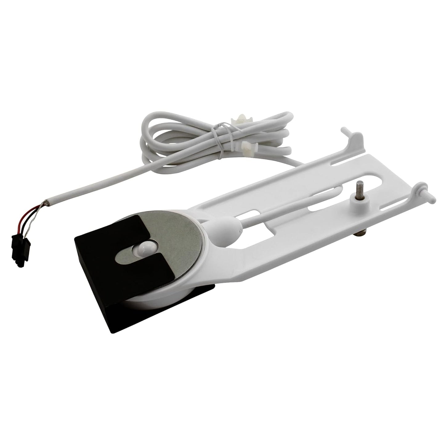 White electronic device with a black component on a white background