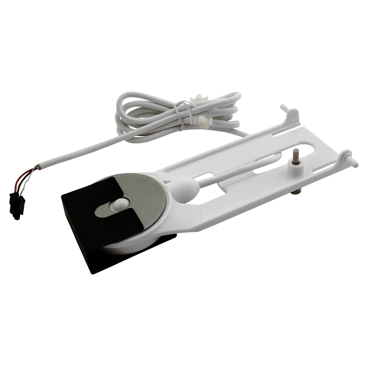 White electronic device with a black component on a white background