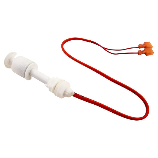 White cylindrical component with red wire on a white background