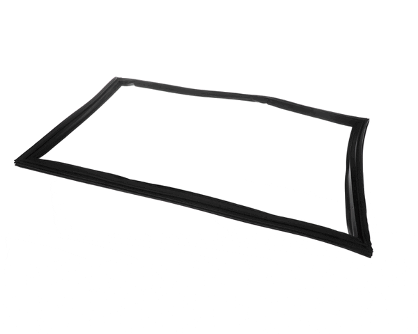 Narrow black back bar door gasket formed into a slim rectangle on a white background